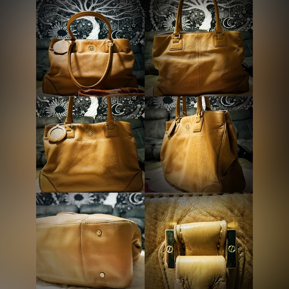 Vintage Y2K Tory Burch Tan soft Leather Tote handbag shoulder bag with scarf - Picture 12 of 17